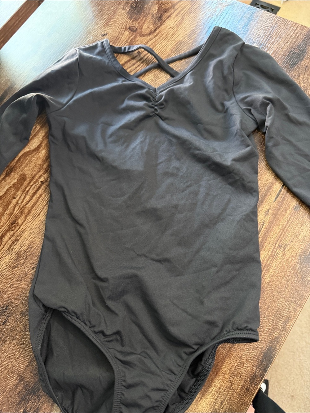 Danskin Black Long Sleeve Cross-Strap Dance Leotard